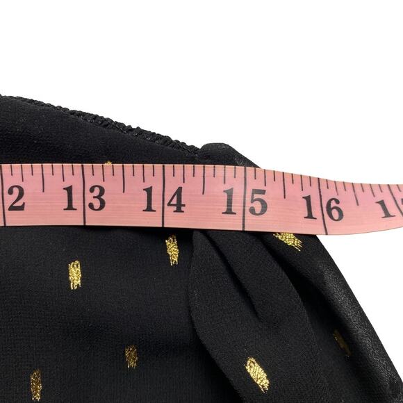 WHBM Black & Gold Foil Dash Mock Neck Sheer Sleeve Blouse Small - Picture 15 of 16